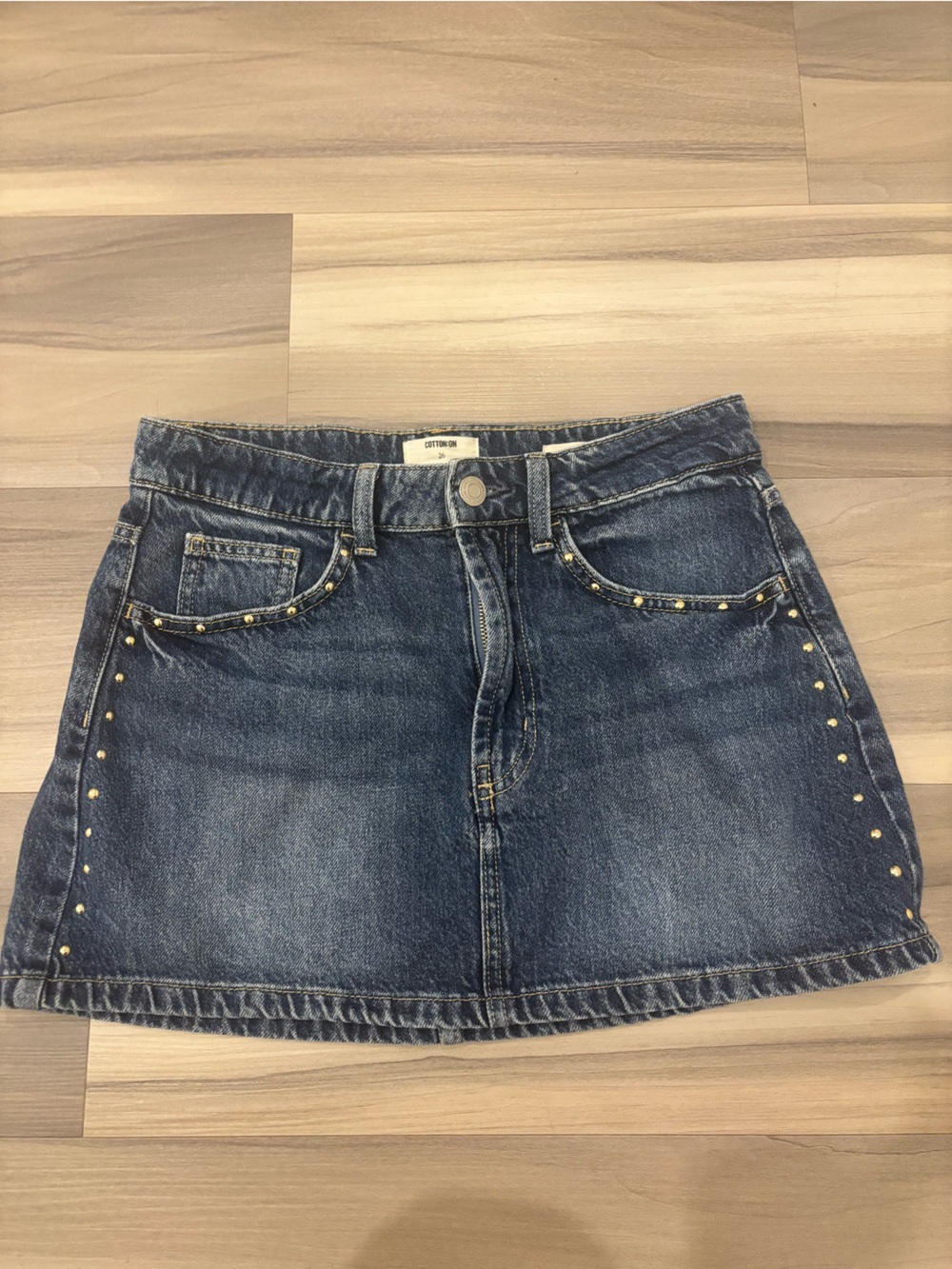Cotton On Dark Blue Denim Mini Skirt with Gold Studs